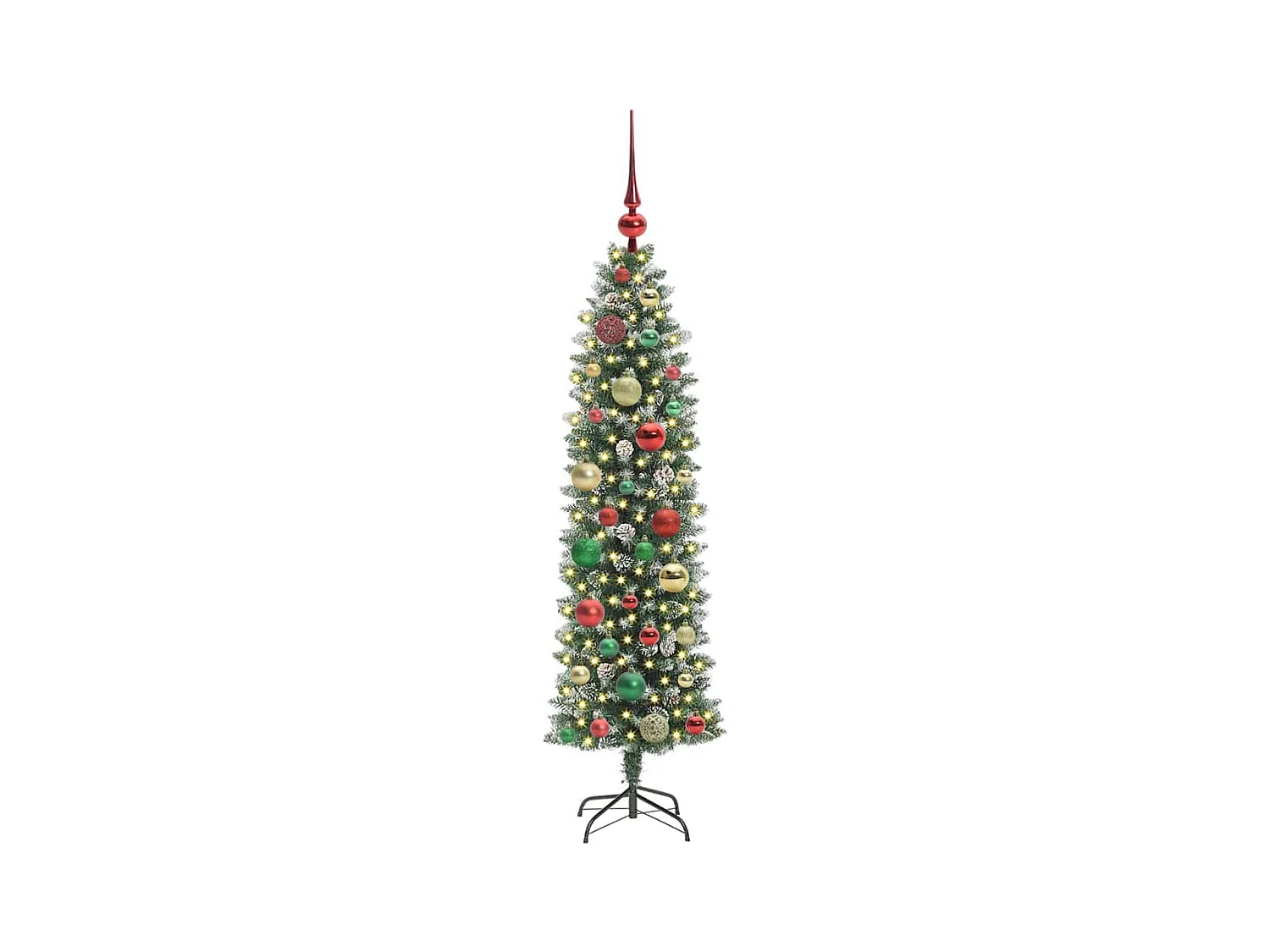 Kunstmatige slanke kerstboom met 150 LED Groen en wit 120 cm