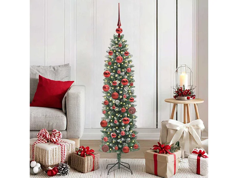 Árvore Slim de Natal Artificial Verde e branco 150 cm