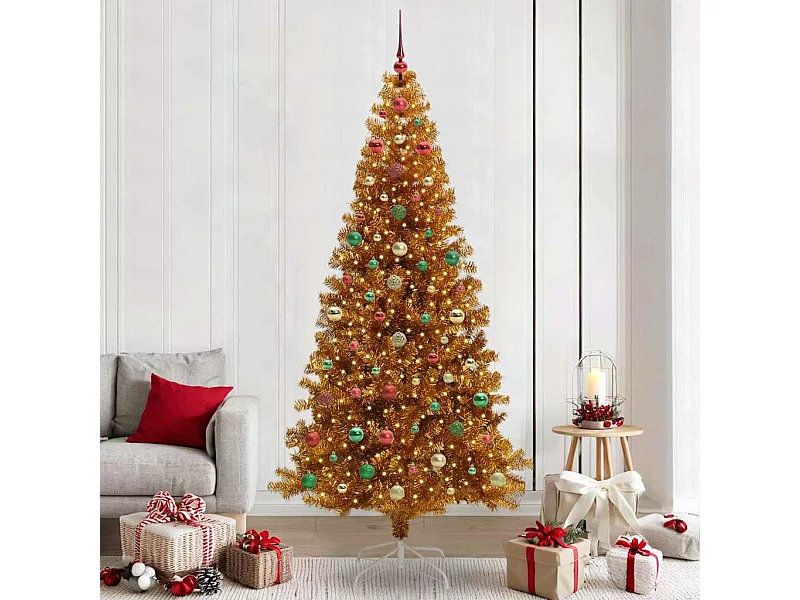 Árbol de Navidad con 300 LED con soporte Dorado 240 cm PET