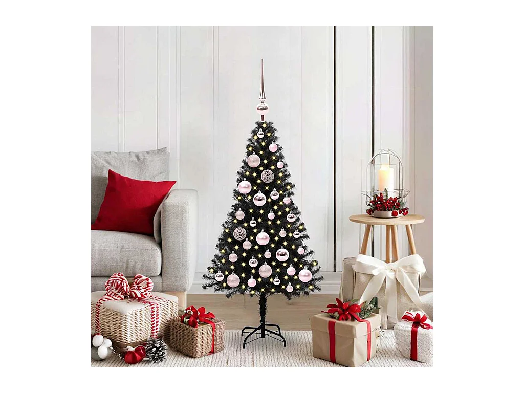 Árvore de Natal com 150 LEDs com suporte Preto 120 cm PVC