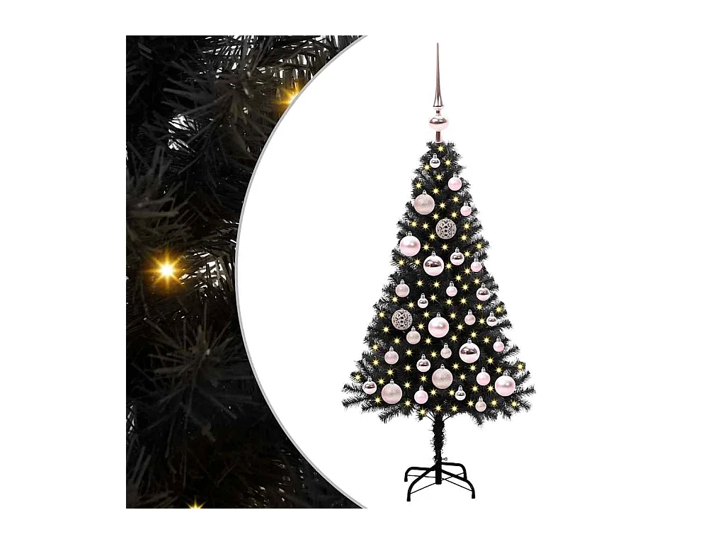 Árvore de Natal com 150 LEDs com suporte Preto 120 cm PVC