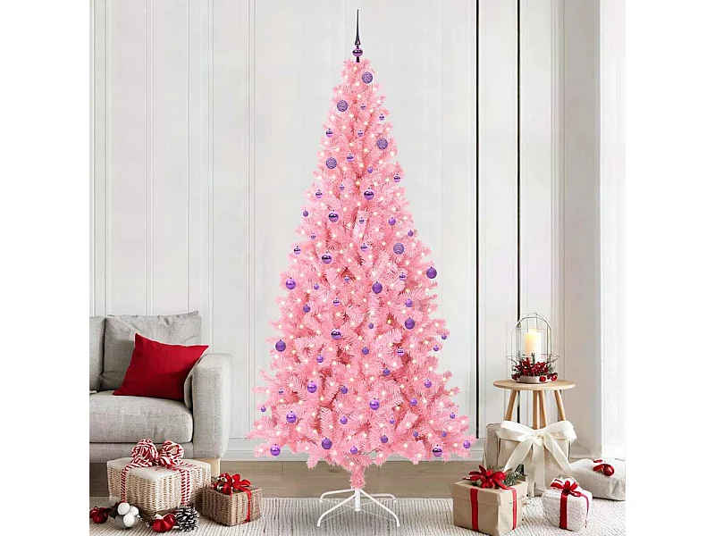 Sapin de Noël avec 300 LED avec support Rose 240 cm PVC