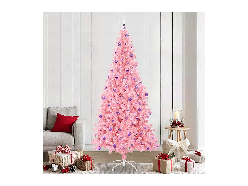 Sapin de Noël avec 300 LED avec support Rose 240 cm PVC