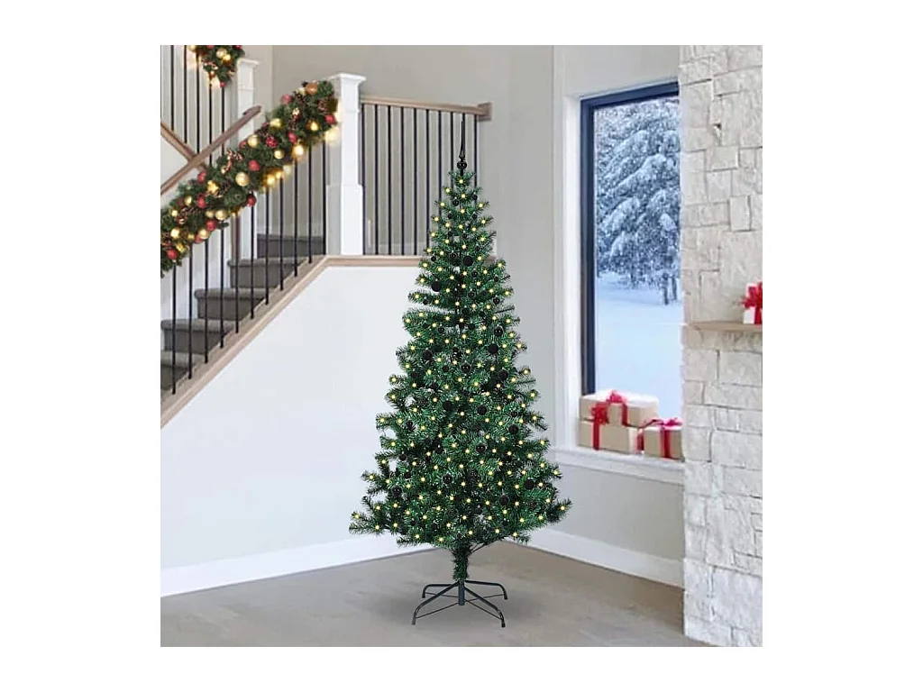 Sapin de Noël artificiel pré-éclairé Vert 240 cm PVC et métal