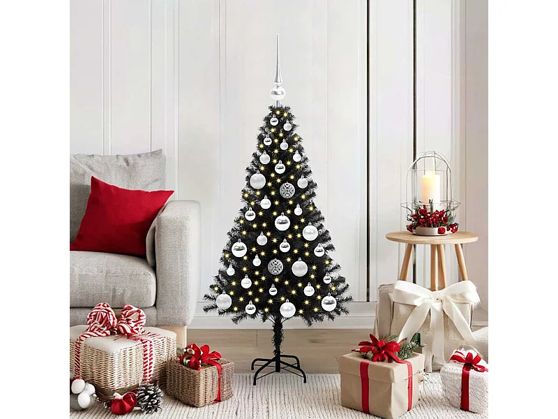Árvore de Natal com 150 LEDs com suporte Preto 120 cm PVC