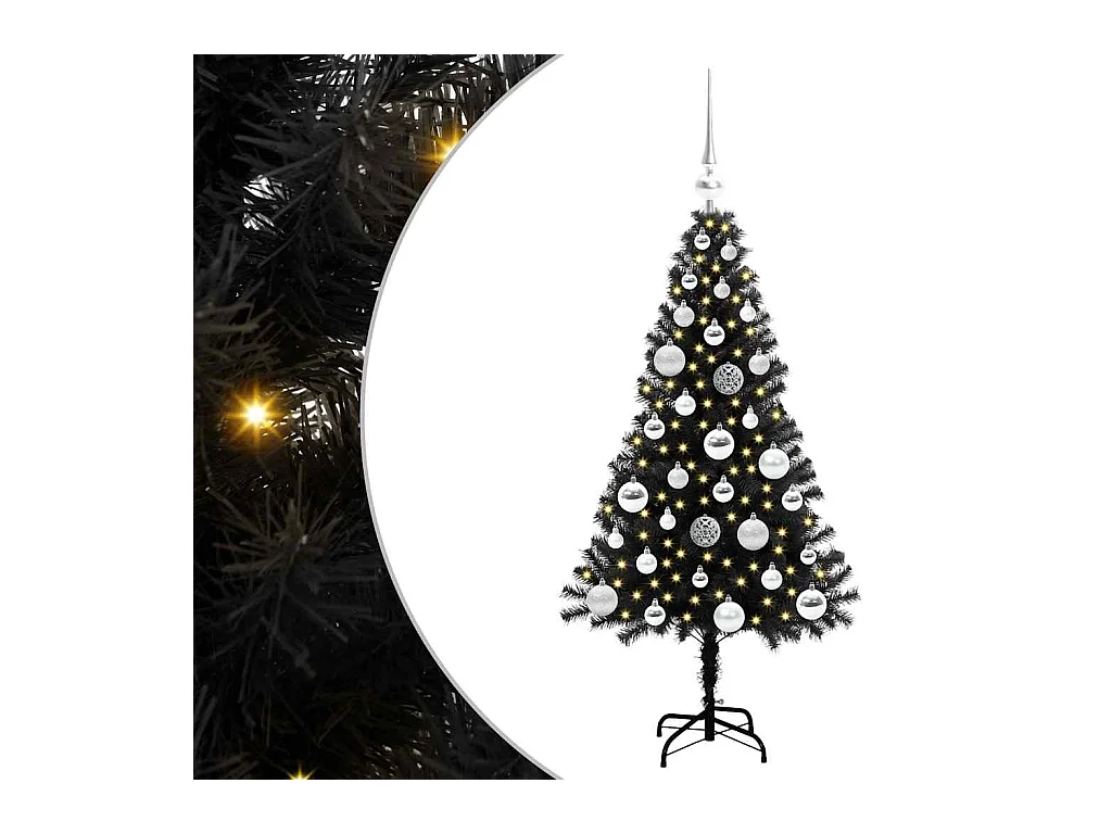 Árvore de Natal com 150 LEDs com suporte Preto 120 cm PVC