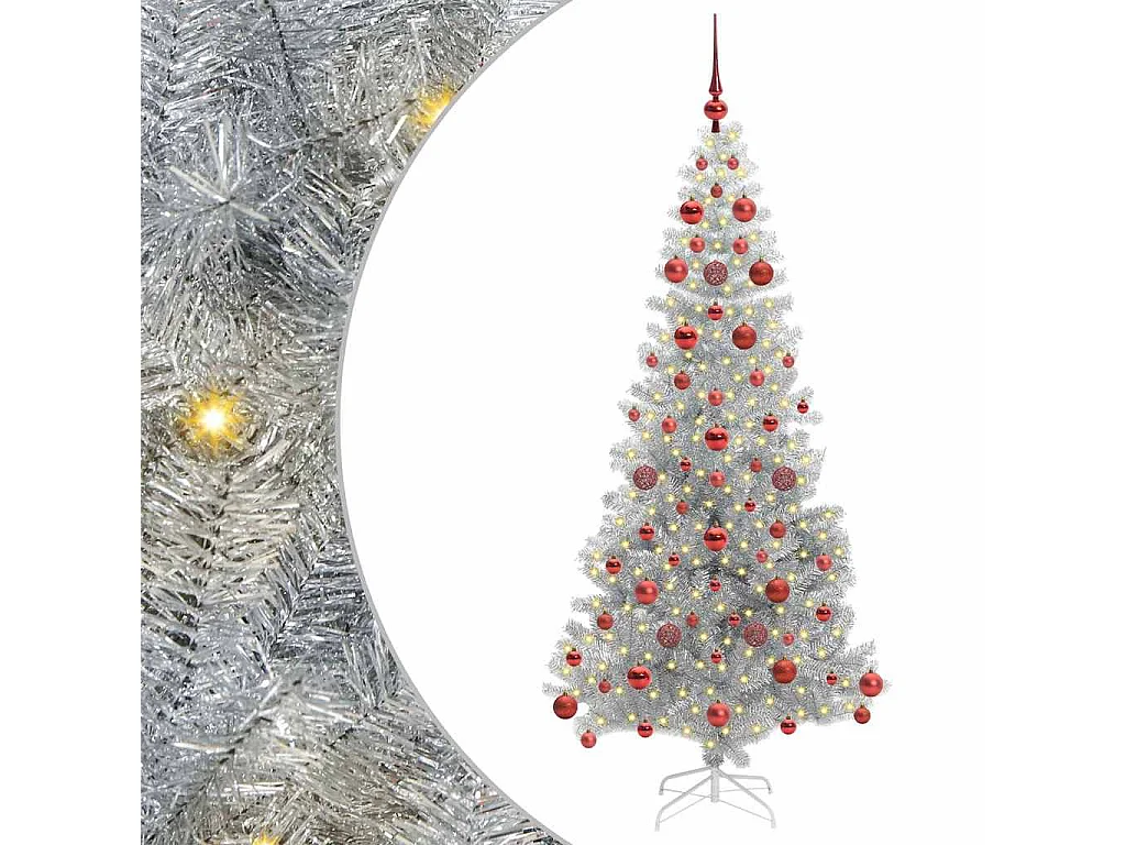 Sapin de Noël avec 300 LED avec support Argent 180 cm PET