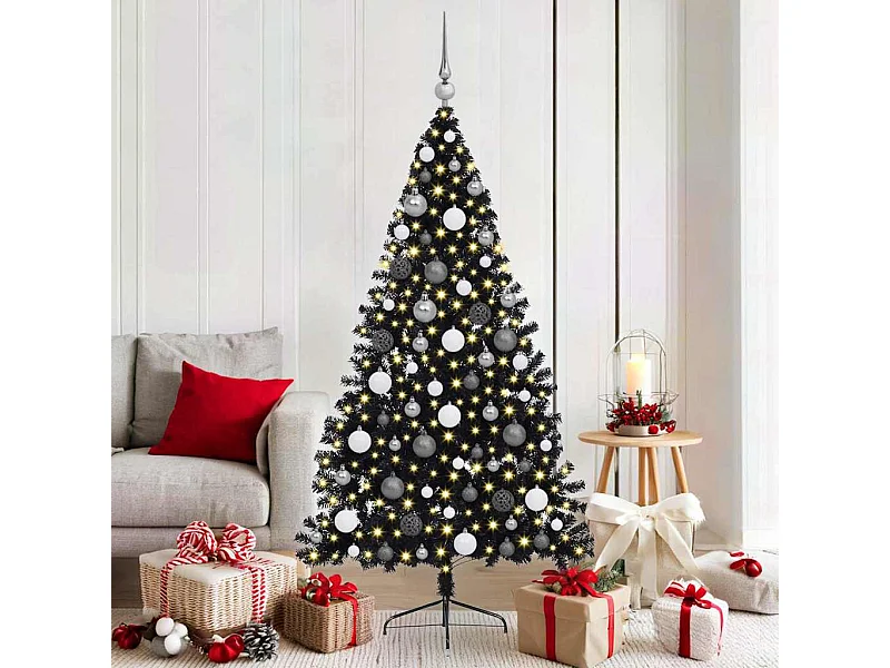 Sapin de Noël artificiel pré-éclairé Noir 180 cm PVC