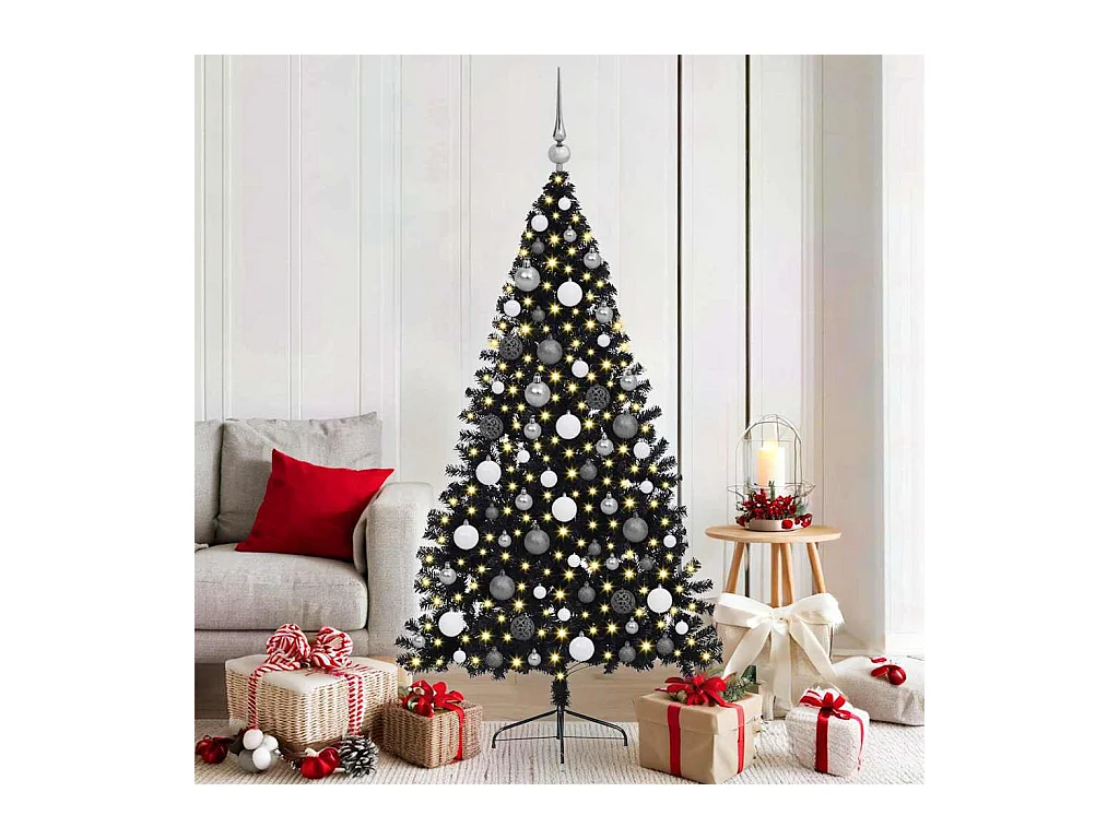 Sapin de Noël artificiel pré-éclairé Noir 180 cm PVC
