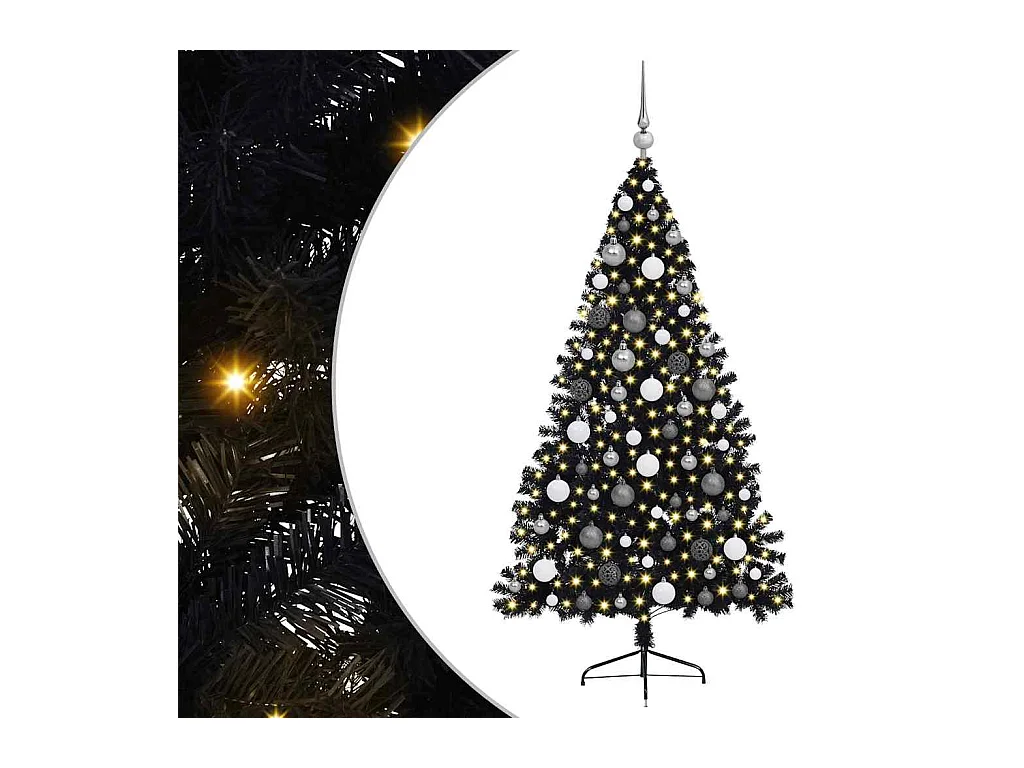 Sapin de Noël artificiel pré-éclairé Noir 180 cm PVC