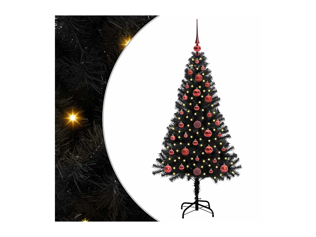 Árvore de Natal com 150 LEDs com suporte Preto 120 cm PVC