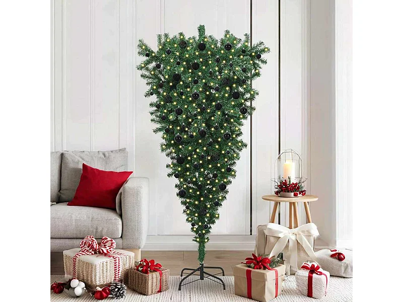 Sapin de Noël artificiel pré-éclairé à l'envers avec ensemble de boules