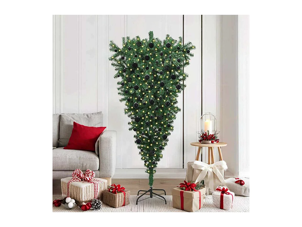 Sapin de Noël artificiel pré-éclairé à l'envers avec ensemble de boules