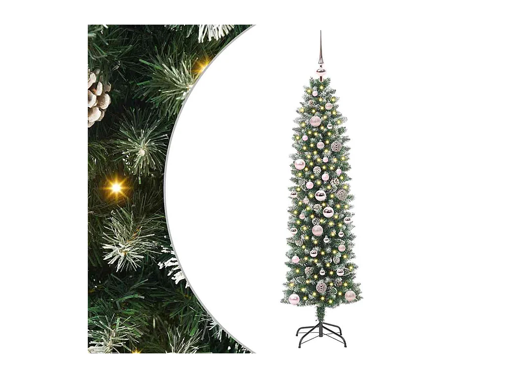 Arbre de Noël artificiel slim avec 150 LED Vert et blanc 150 cm