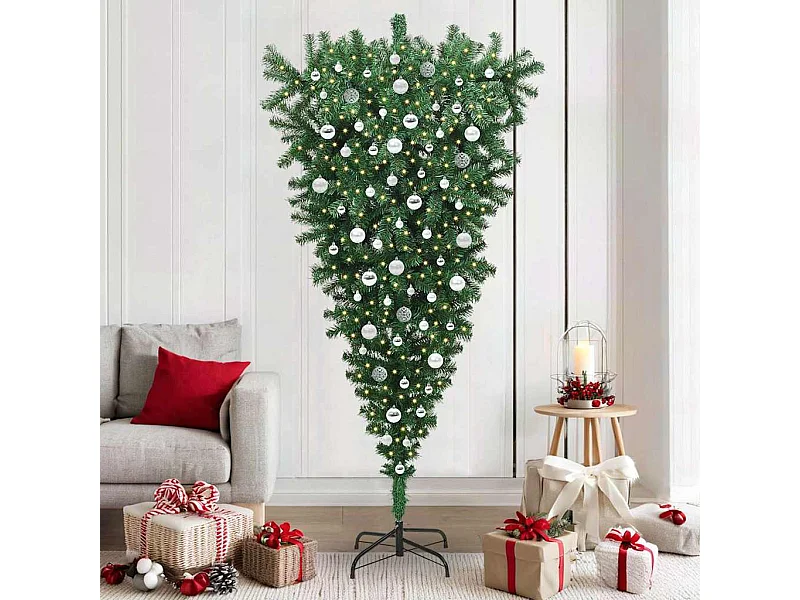 Árbol de Navidad artificial preiluminado al revés con set de bolas
