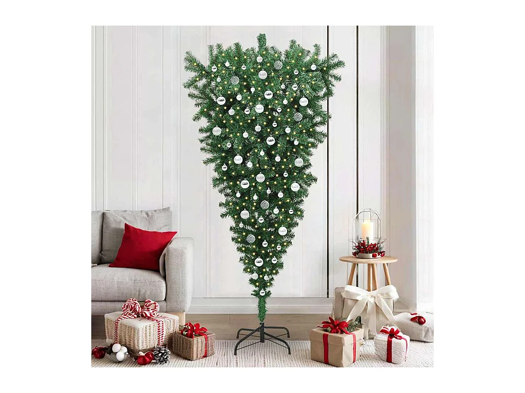 Op-en-onder Kunst Kerstboom met Ballenset Groen 210 cm PVC