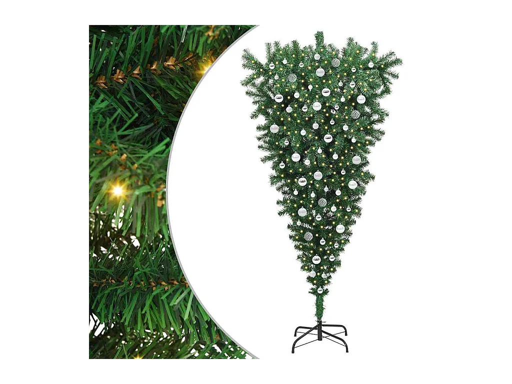 Op-en-onder Kunst Kerstboom met Ballenset Groen 210 cm PVC