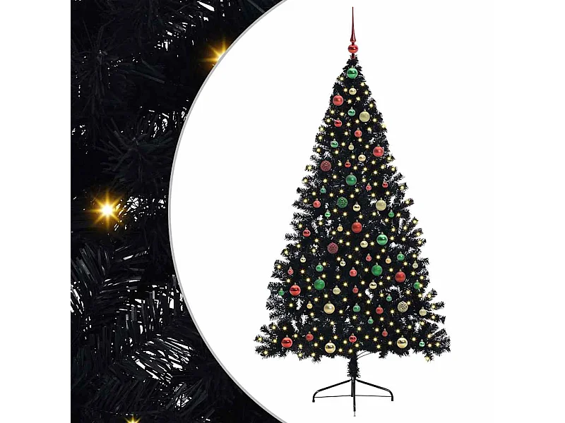 Árbol de Navidad Artificial Preiluminado Negro 180 cm PVC