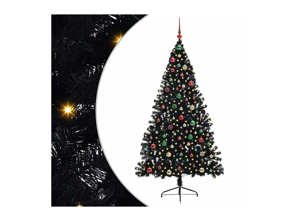 Árbol de Navidad Artificial Preiluminado Negro 180 cm PVC
