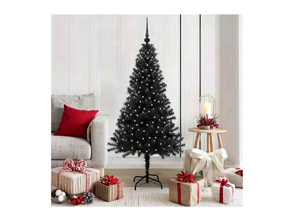 Sapin de Noël avec 150 LED avec support Noir 150 cm PVC