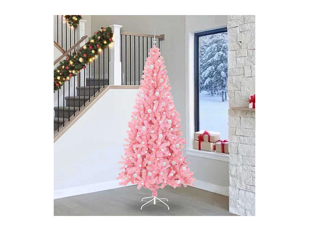 Sapin de Noël avec 300 LED avec support Rose 240 cm PVC