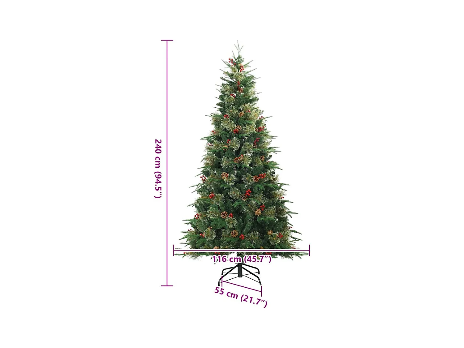 Árvore de Natal Articulada Artificial com suporte Verde 240 cm