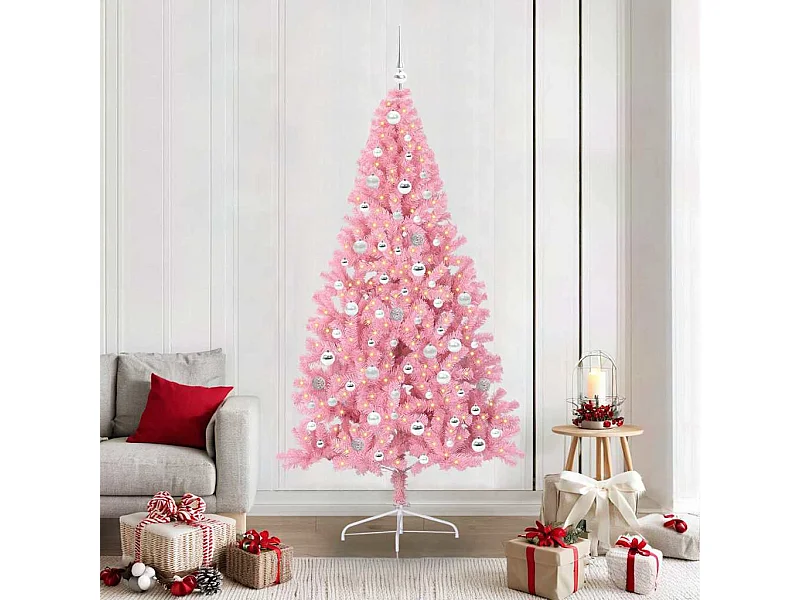 Sapin de Noël artificiel pré-éclairé Rose 210 cm PVC
