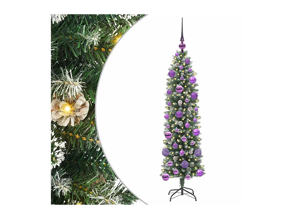 Kunstmatige slanke kerstboom met 150 LED Groen en wit 120 cm