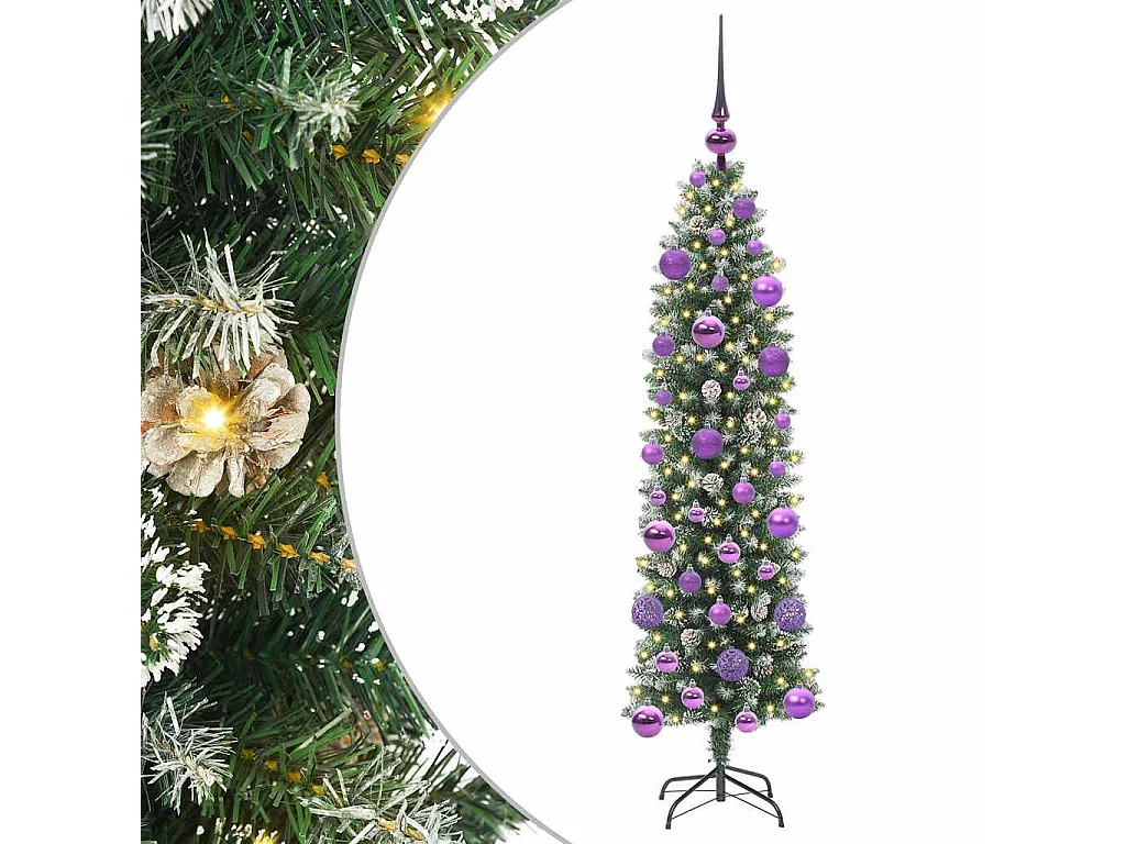 Arbre de Noël artificiel slim avec 150 LED Vert et blanc 120 cm