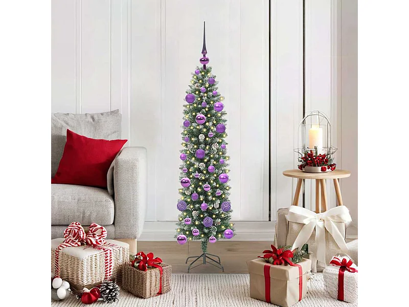 Arbre de Noël artificiel slim avec 150 LED Vert et blanc 120 cm