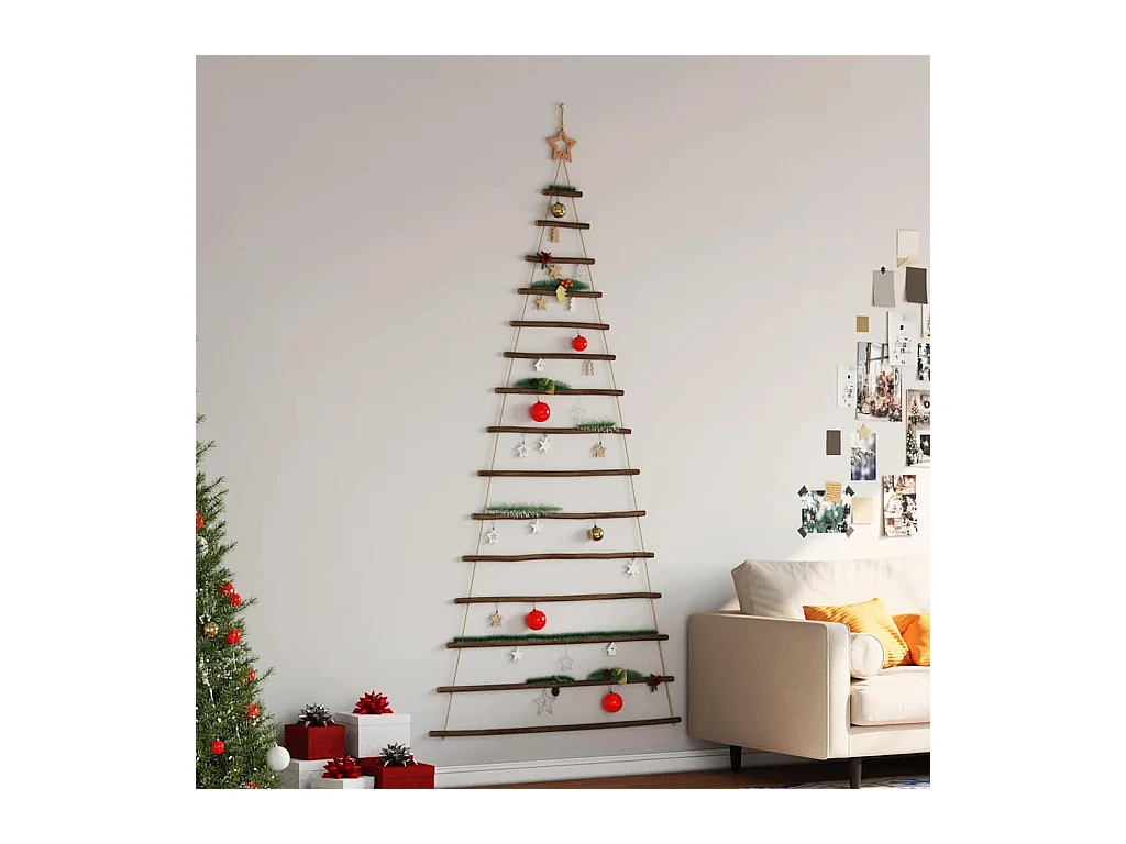 Árbol de Navidad colgante con estrella en la punta, 100 x 210 cm, rama natural