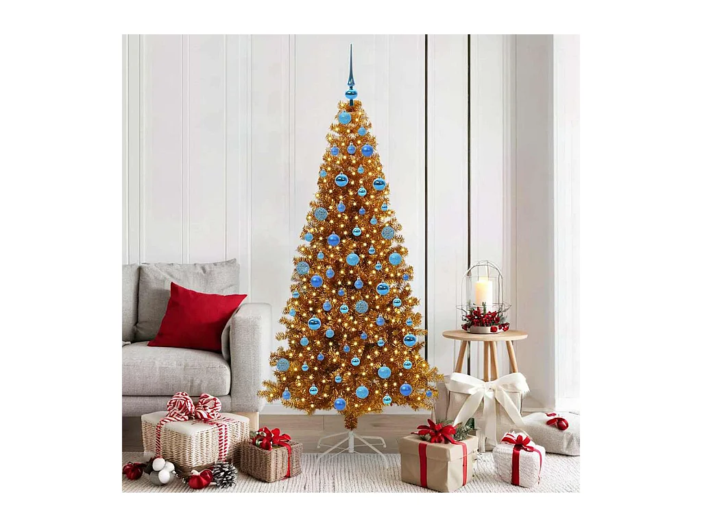 Sapin de Noël avec 300 LED avec support Doré 180 cm PET