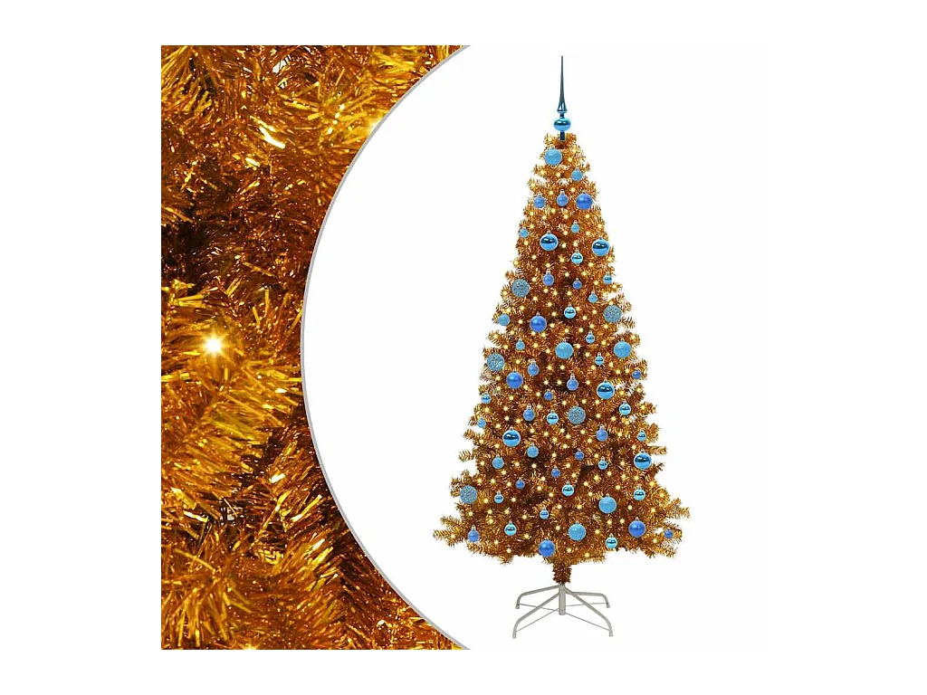 Sapin de Noël avec 300 LED avec support Doré 180 cm PET