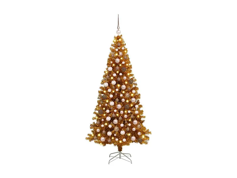 Sapin de Noël avec 300 LED avec support Doré 180 cm PET