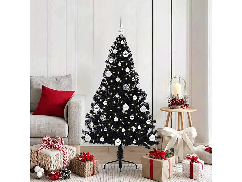 Sapin de Noël artificiel pré-éclairé Noir 150 cm PVC