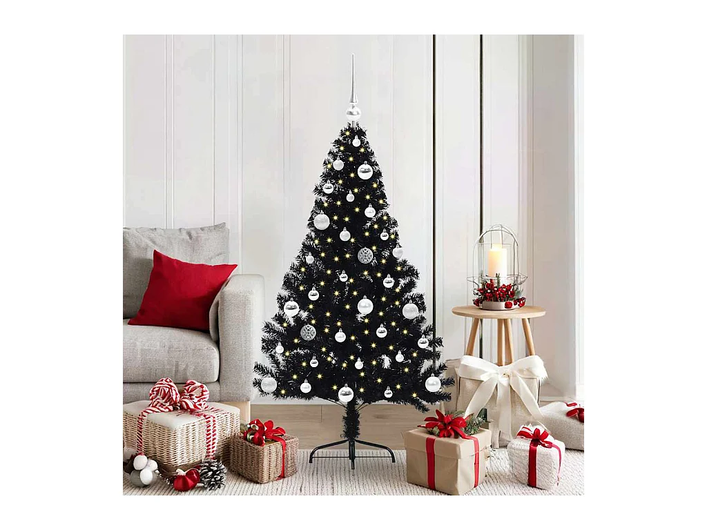 Sapin de Noël artificiel pré-éclairé Noir 150 cm PVC