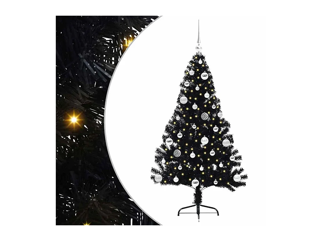 Sapin de Noël artificiel pré-éclairé Noir 150 cm PVC