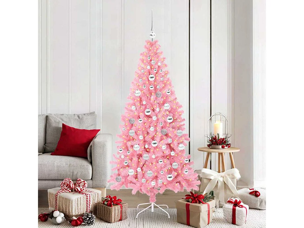 Sapin de Noël avec 300 LED avec support Rose 180 cm PVC