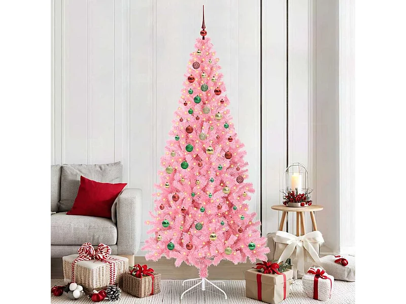 Sapin de Noël avec 300 LED avec support Rose 210 cm PVC