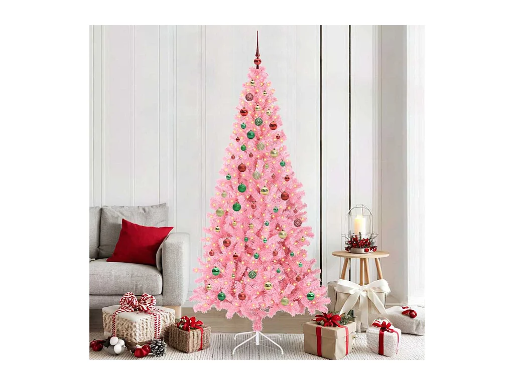 Sapin de Noël avec 300 LED avec support Rose 210 cm PVC