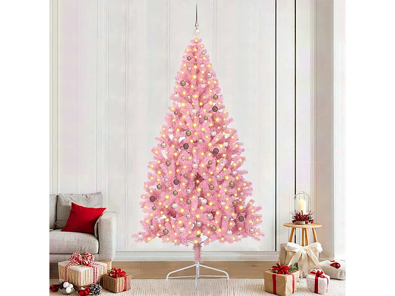 Sapin de Noël artificiel pré-éclairé Rose 240 cm PVC
