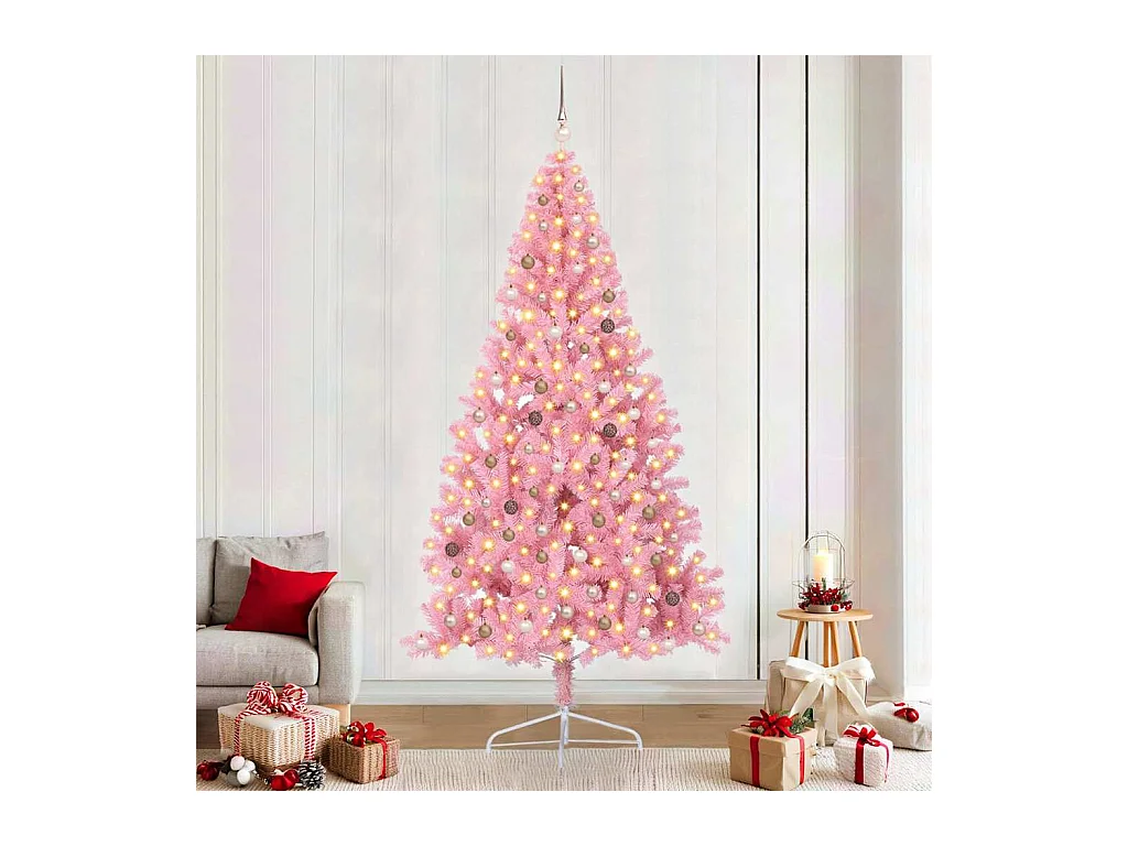 Sapin de Noël artificiel pré-éclairé Rose 240 cm PVC