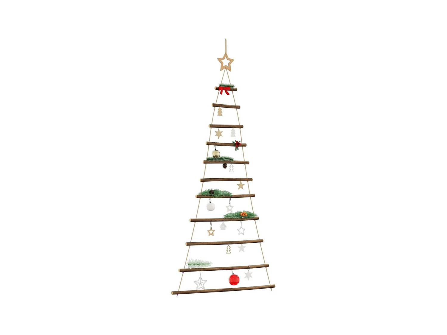 Árbol de Navidad colgante con estrella en la punta, 74 x 150 cm, rama natural