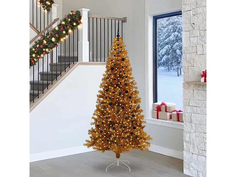 Árbol de Navidad con 300 LED con soporte Dorado 240 cm PET