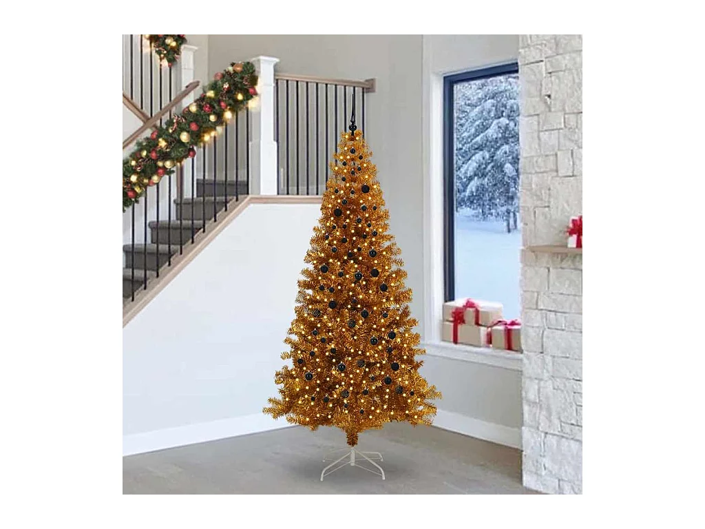 Árbol de Navidad con 300 LED con soporte Dorado 240 cm PET