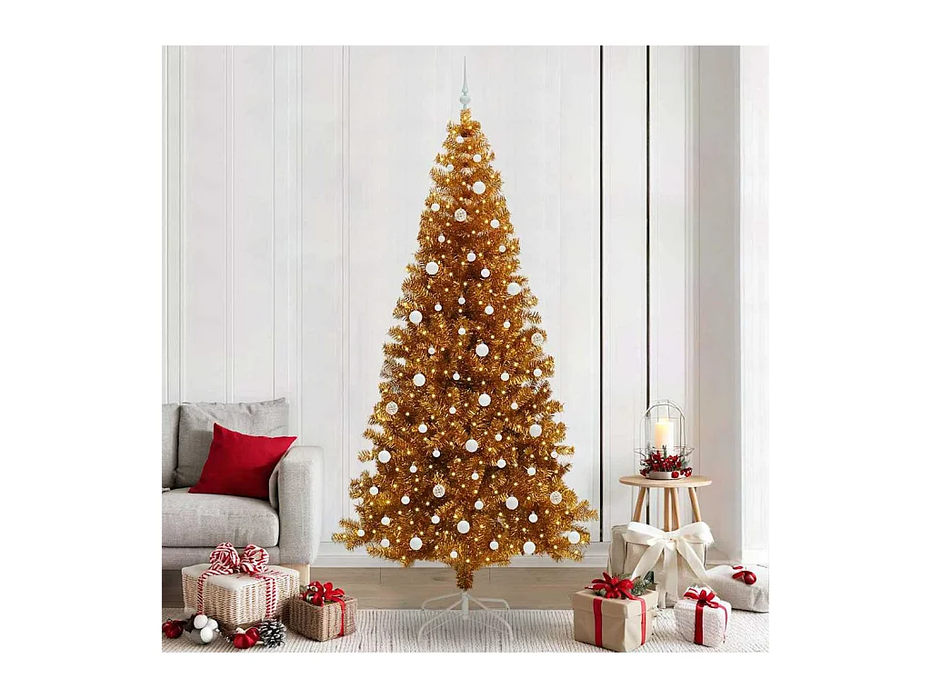 Árbol de Navidad con 300 LED con soporte Dorado 240 cm PET