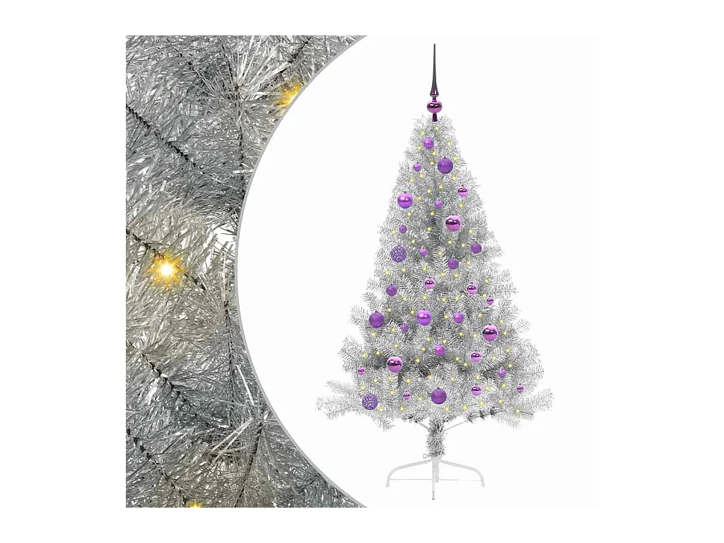 Kunststof Voorverlichte Kerstboom met 150 LED Zilver 150 cm PET
