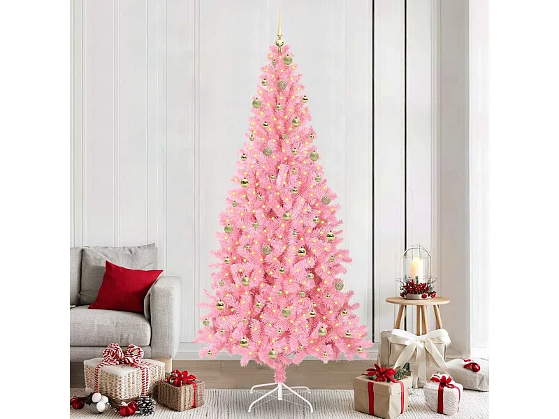 Sapin de Noël avec 300 LED avec support Rose 240 cm PVC