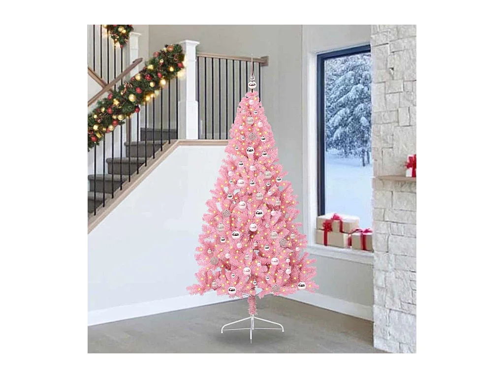 Sapin de Noël artificiel pré-éclairé Rose 240 cm PVC