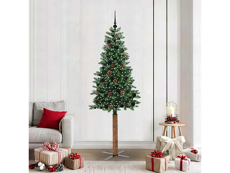 Árbol de Navidad Delgado con 300 LED con soporte Verde 210 cm